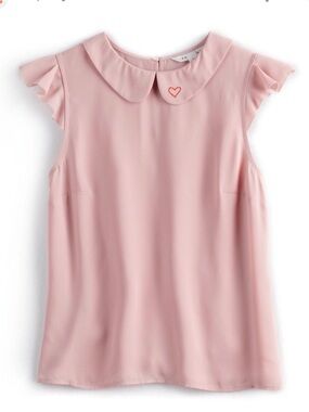 Pink Peter Pan Collar Flutter Sleeve Blouse